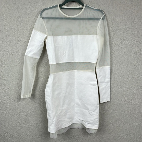 Israella Kobla Mutu Dress Mini Sheer Mesh White Long Sleeve Bridal Bachelorette - Picture 4 of 14